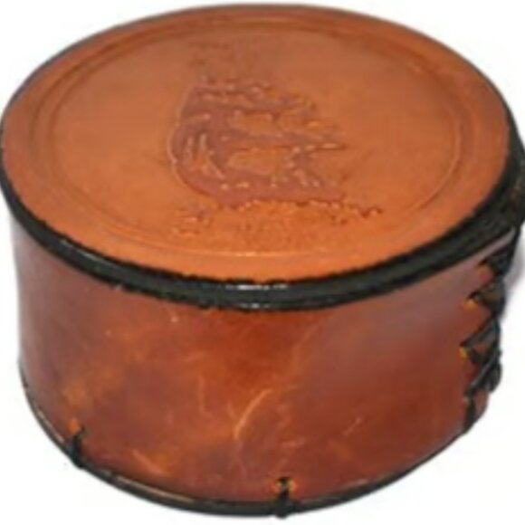 Round Souvenir Trinket Box Leather Lahaina Maui Jewelry Small Items Decor - Picture 1 of 4